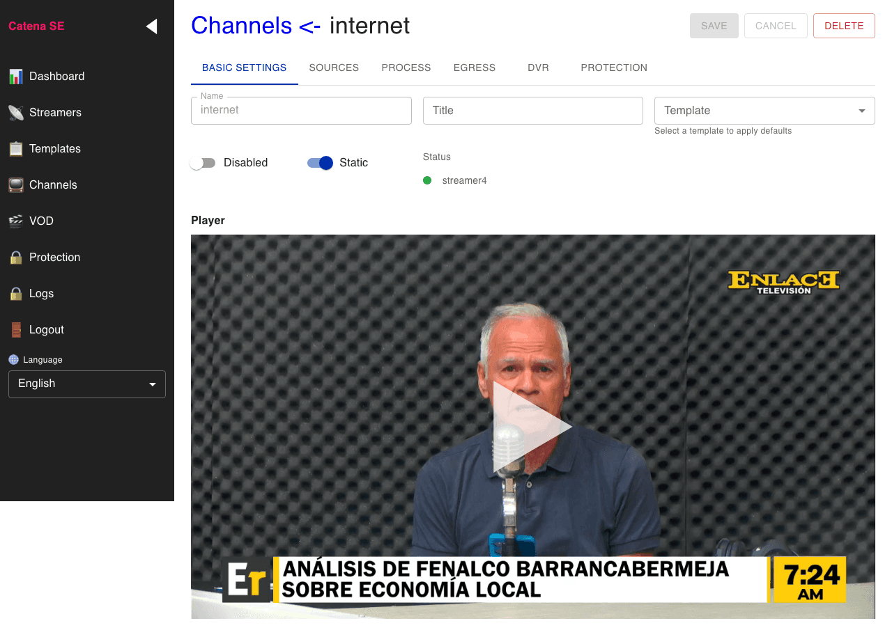 Channel with player